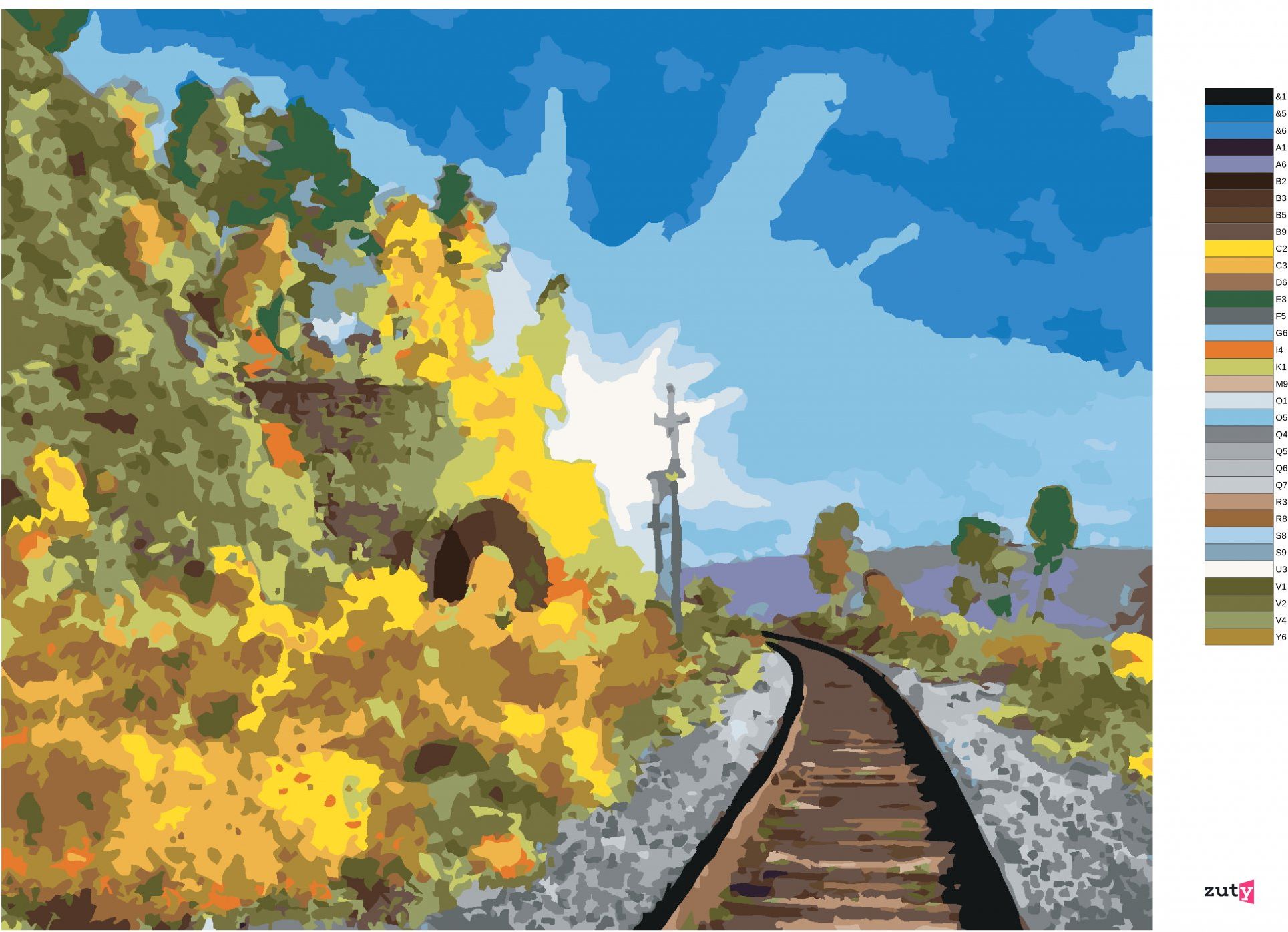 zuty Malování podle čísel - LETNÍ KRAJINA S ŽELEZNICÍ - Rozměr: 40x50 cm, Rámování: Varianta: vypnuté plátno na rám - obrázek 7