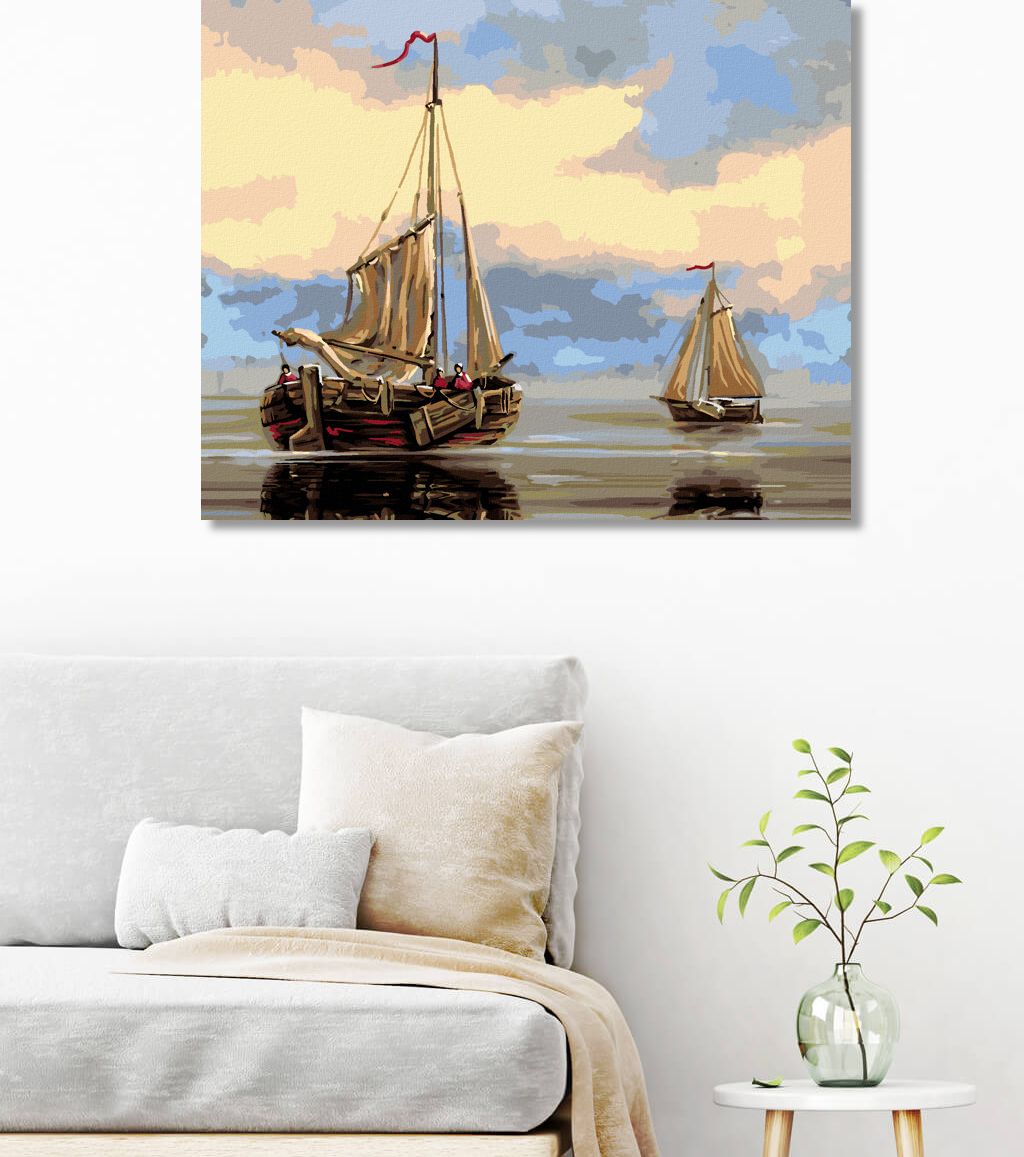 zuty Malování podle čísel - DVĚ RYBÁŘSKÉ LOĎKY NA KRAJI MOŘE - Rozměr: 40x50 cm, Rámování: Varianta: vypnuté plátno na rám - obrázek 2
