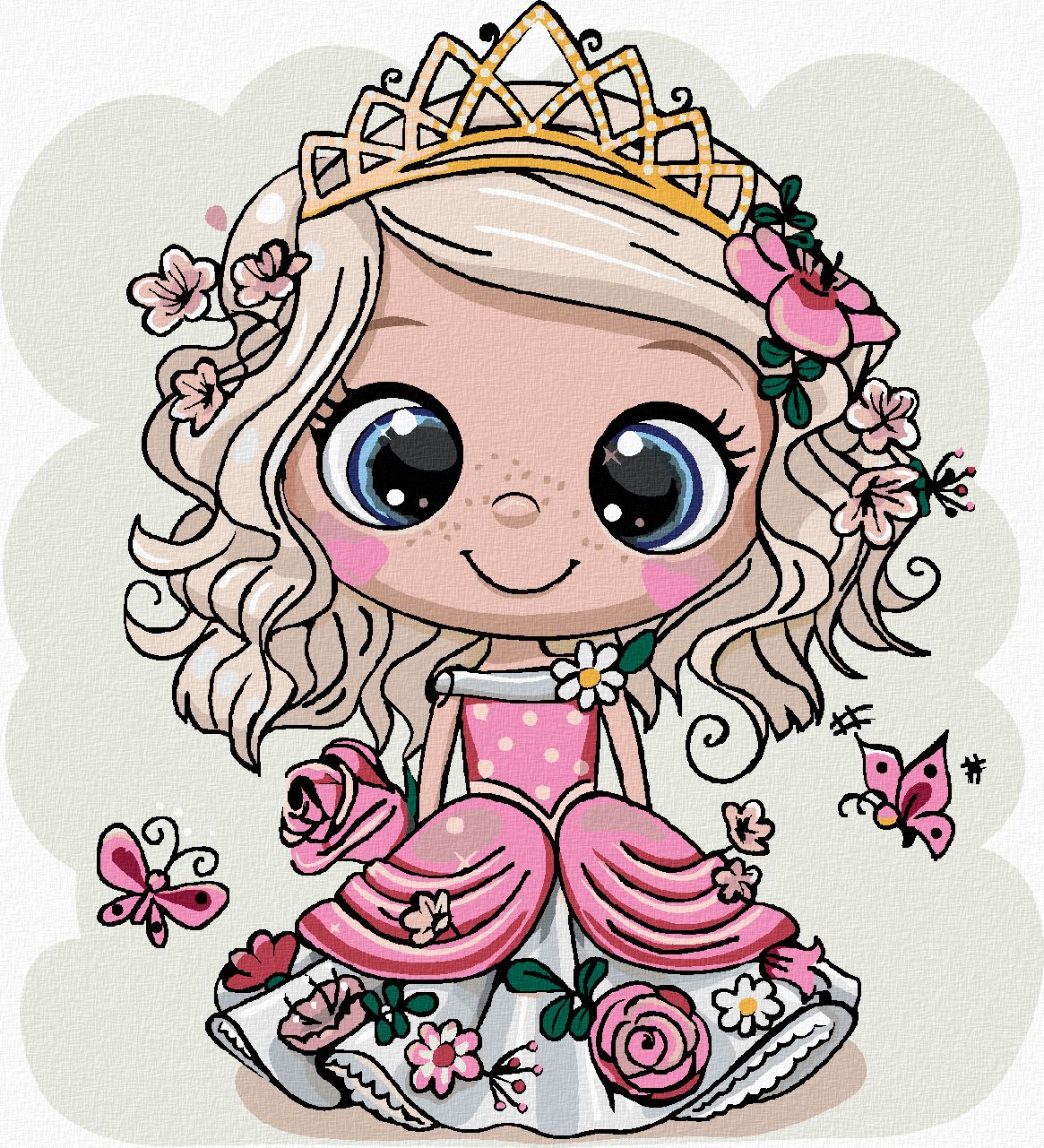 zuty Malování podle čísel - DÍVKA PRINCEZNA S MOTÝLY - Rozměr: 40x50 cm, Rámování: Varianta: vypnuté plátno na rám - obrázek 1
