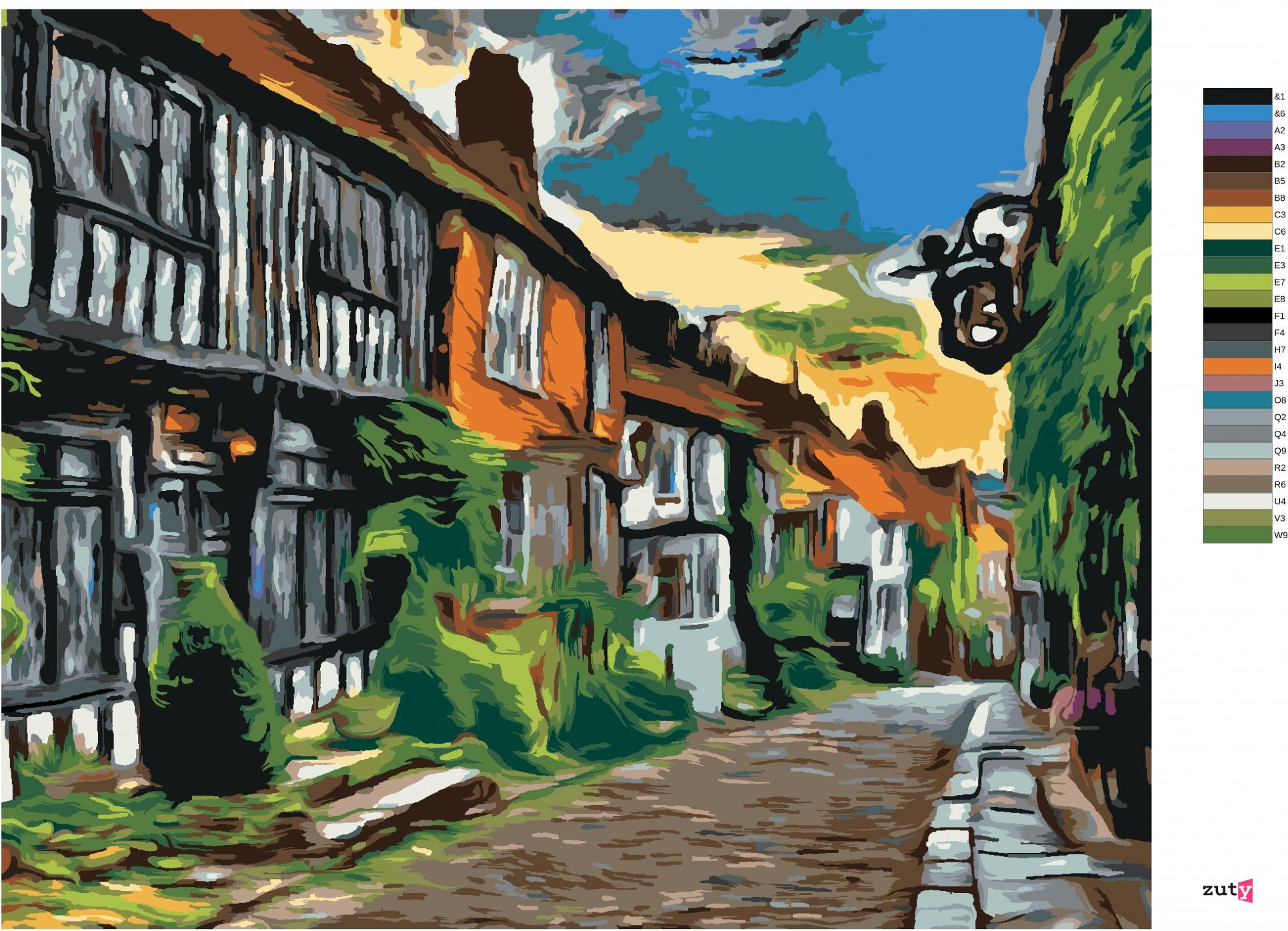 zuty Malování podle čísel - ULIČKA VE VÝCHODNÍM SUSSEXU - Rozměr: 40x50 cm, Rámování: Varianta: bez rámu a bez vypnutí plátna - obrázek 8