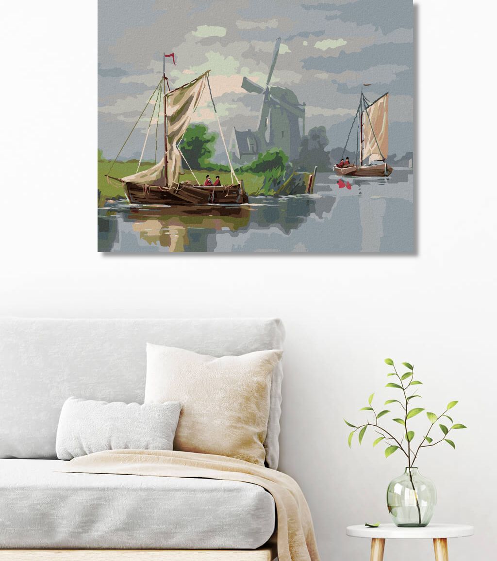 zuty Malování podle čísel - VĚTRNÝ MLÝN A PLACHETNIČKY - Rozměr: 40x50 cm, Rámování: Varianta: bez rámu a bez vypnutí plátna - obrázek 2
