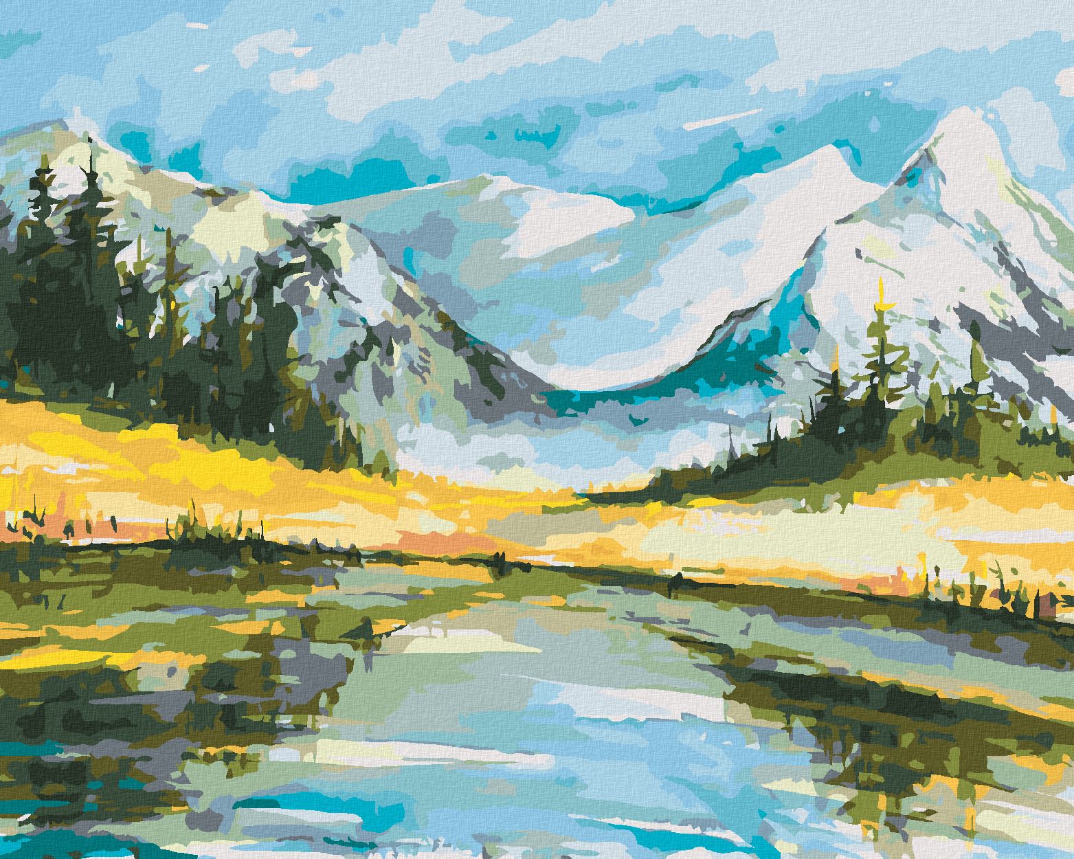 zuty Malování podle čísel - ZASNĚŽENÉ HORY S JEZEREM - Rozměr: 40x50 cm, Rámování: Varianta: bez rámu a bez vypnutí plátna - obrázek 1