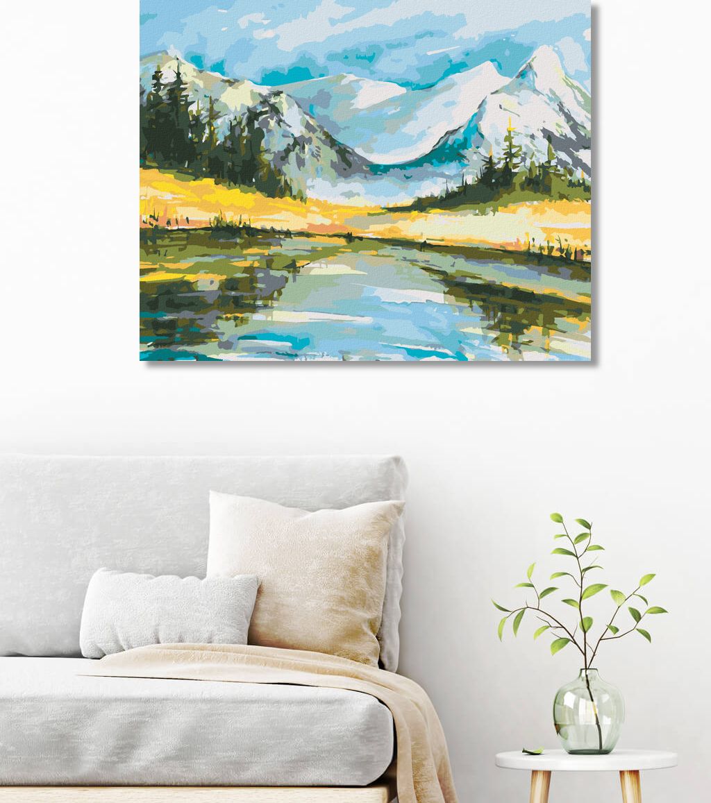 zuty Malování podle čísel - ZASNĚŽENÉ HORY S JEZEREM - Rozměr: 40x50 cm, Rámování: Varianta: bez rámu a bez vypnutí plátna - obrázek 10