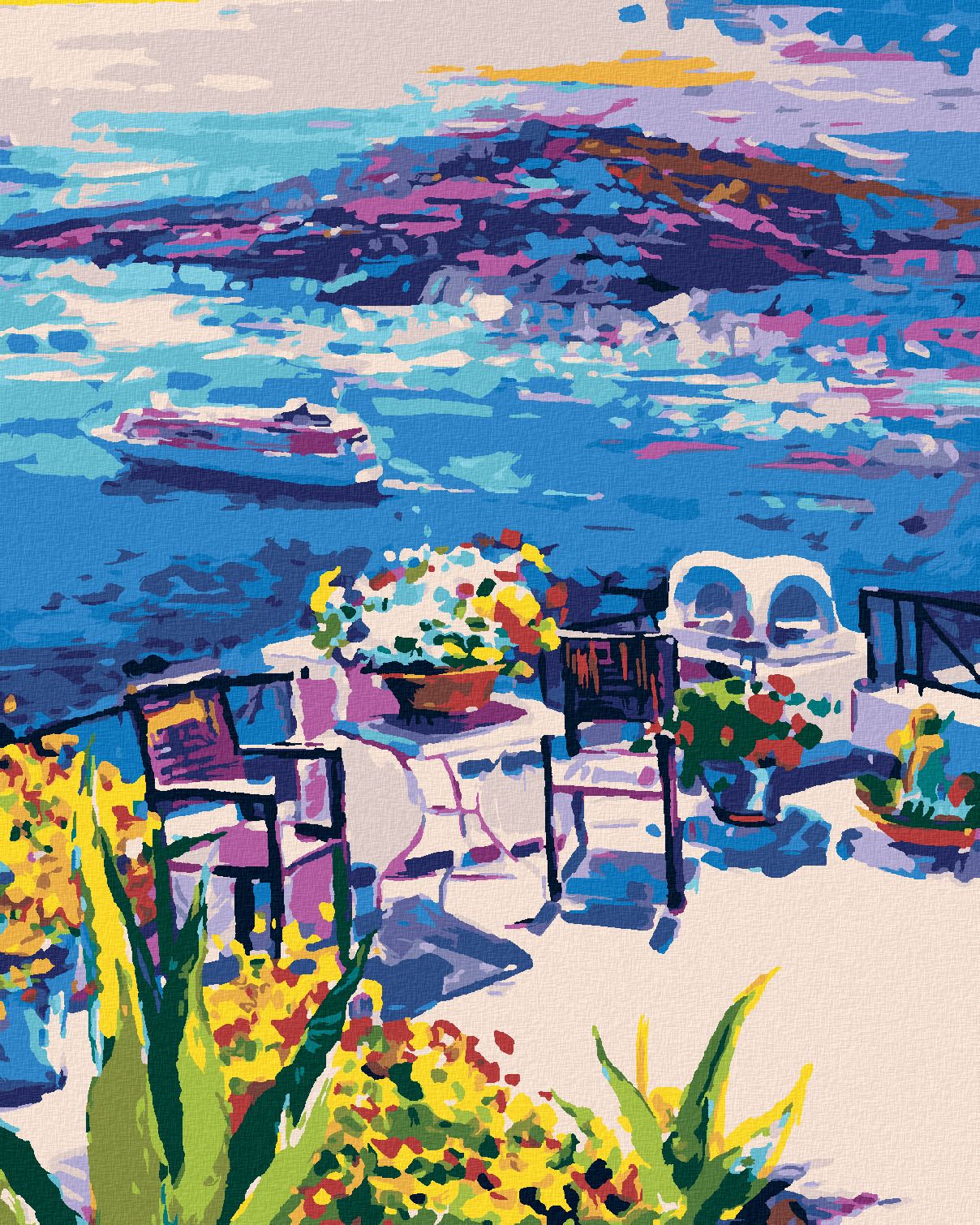 zuty Malování podle čísel - TERASA NA SANTORINI - Rozměr: 40x50 cm, Rámování: Varianta: vypnuté plátno na rám - obrázek 1
