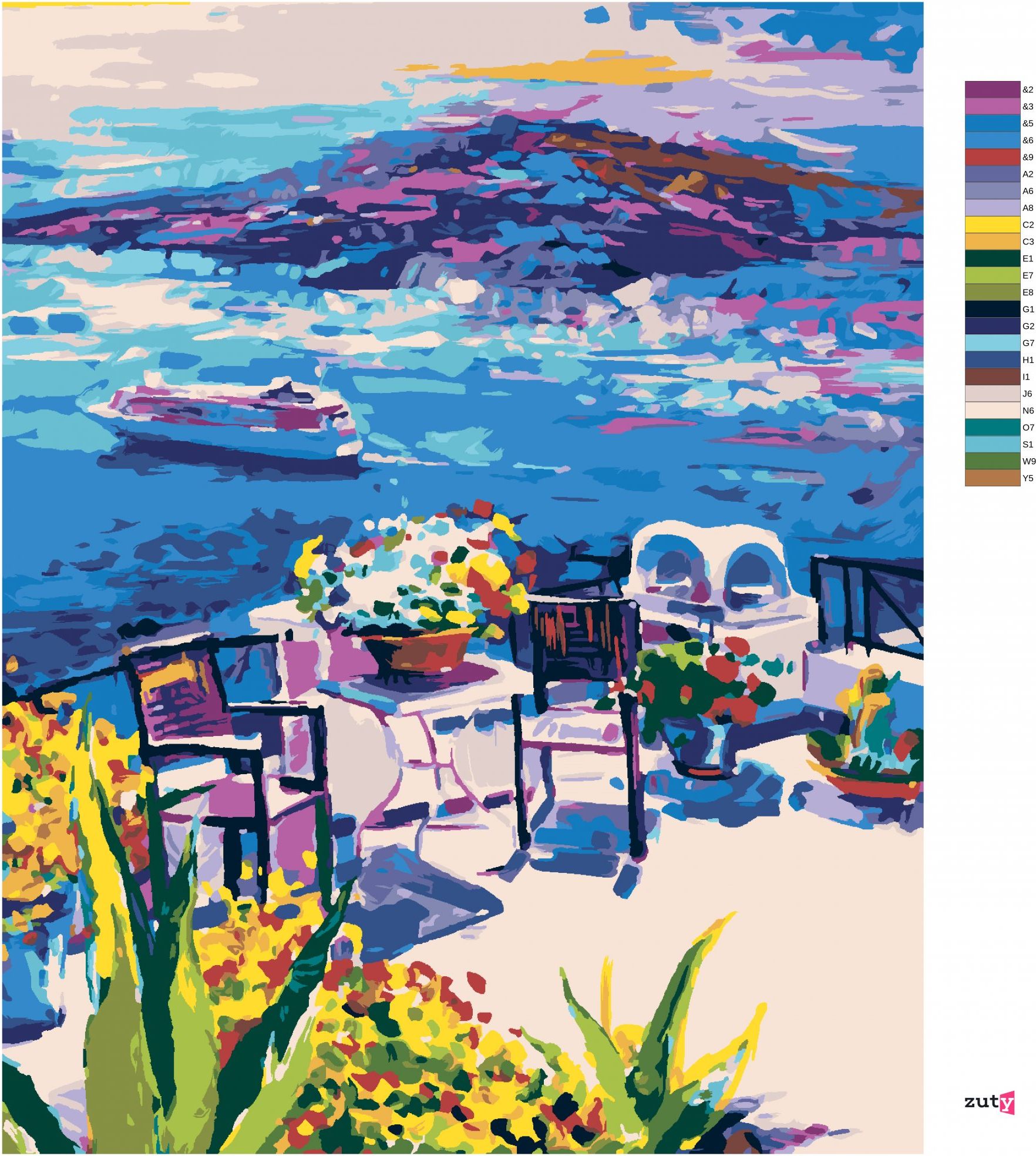 zuty Malování podle čísel - TERASA NA SANTORINI - Rozměr: 40x50 cm, Rámování: Varianta: vypnuté plátno na rám - obrázek 7