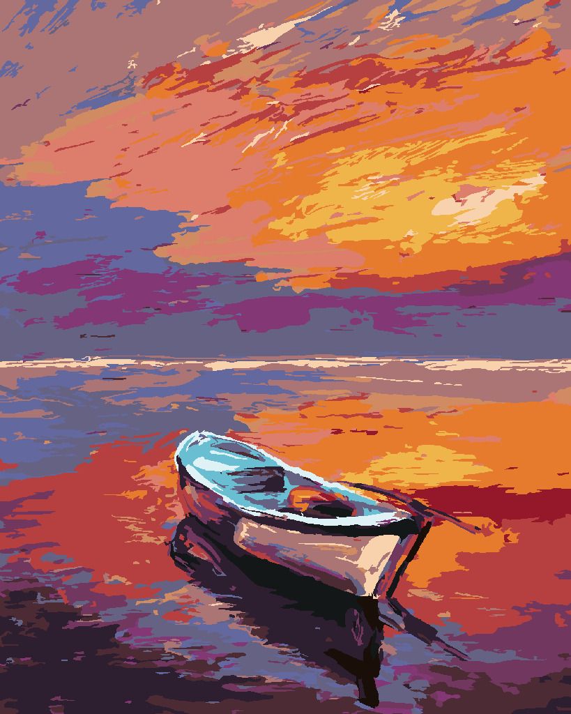 zuty Malování podle čísel - LOĎKA PŘI KRÁSNÉM ZÁPADU SLUNCE - Rozměr: 40x50 cm, Rámování: Varianta: vypnuté plátno na rám - obrázek 2