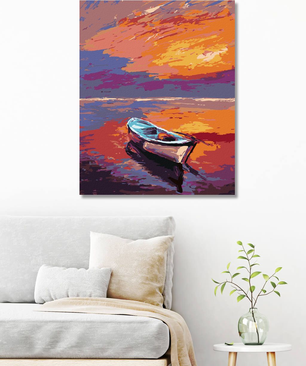 zuty Malování podle čísel - LOĎKA PŘI KRÁSNÉM ZÁPADU SLUNCE - Rozměr: 40x50 cm, Rámování: Varianta: vypnuté plátno na rám - obrázek 5
