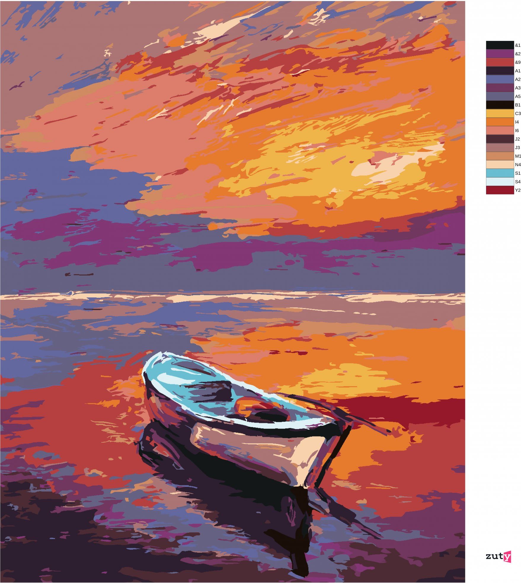 zuty Malování podle čísel - LOĎKA PŘI KRÁSNÉM ZÁPADU SLUNCE - Rozměr: 40x50 cm, Rámování: Varianta: vypnuté plátno na rám - obrázek 10