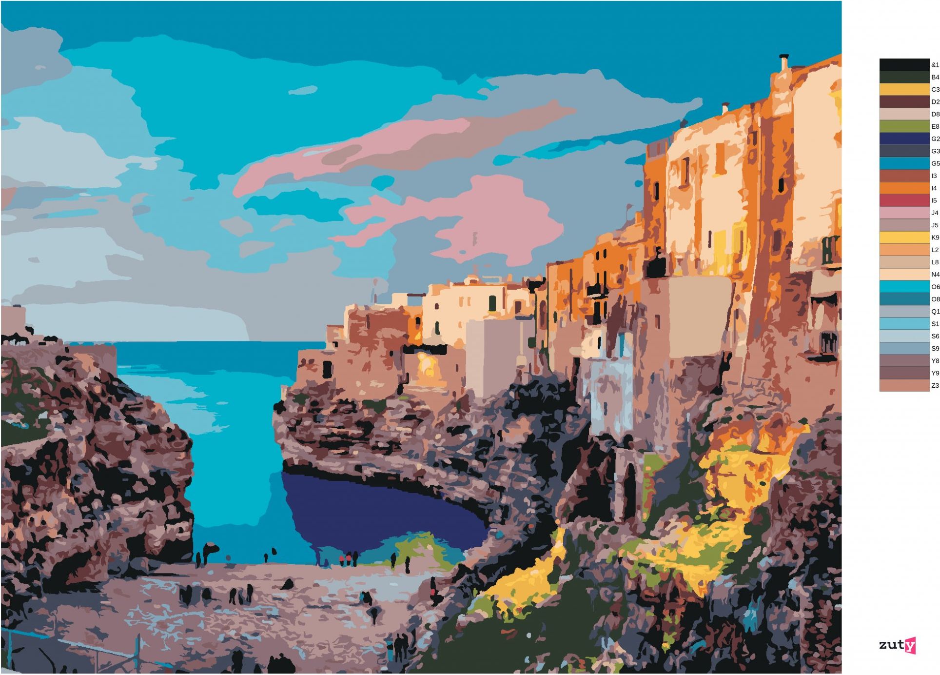 zuty Malování podle čísel - JARNÍ PANORAMA MĚSTA POLIGNANO - Rozměr: 40x50 cm, Rámování: Varianta: vypnuté plátno na rám - obrázek 4