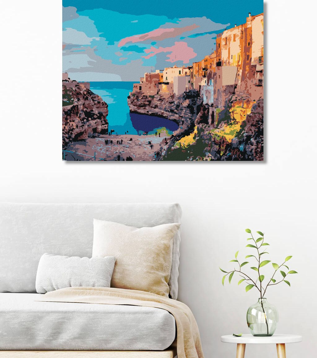 zuty Malování podle čísel - JARNÍ PANORAMA MĚSTA POLIGNANO - Rozměr: 40x50 cm, Rámování: Varianta: vypnuté plátno na rám - obrázek 7