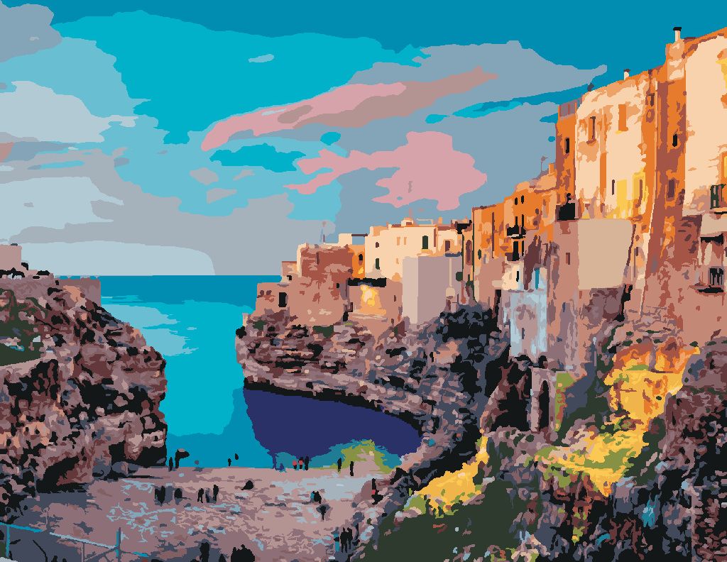 zuty Malování podle čísel - JARNÍ PANORAMA MĚSTA POLIGNANO - Rozměr: 40x50 cm, Rámování: Varianta: vypnuté plátno na rám - obrázek 10
