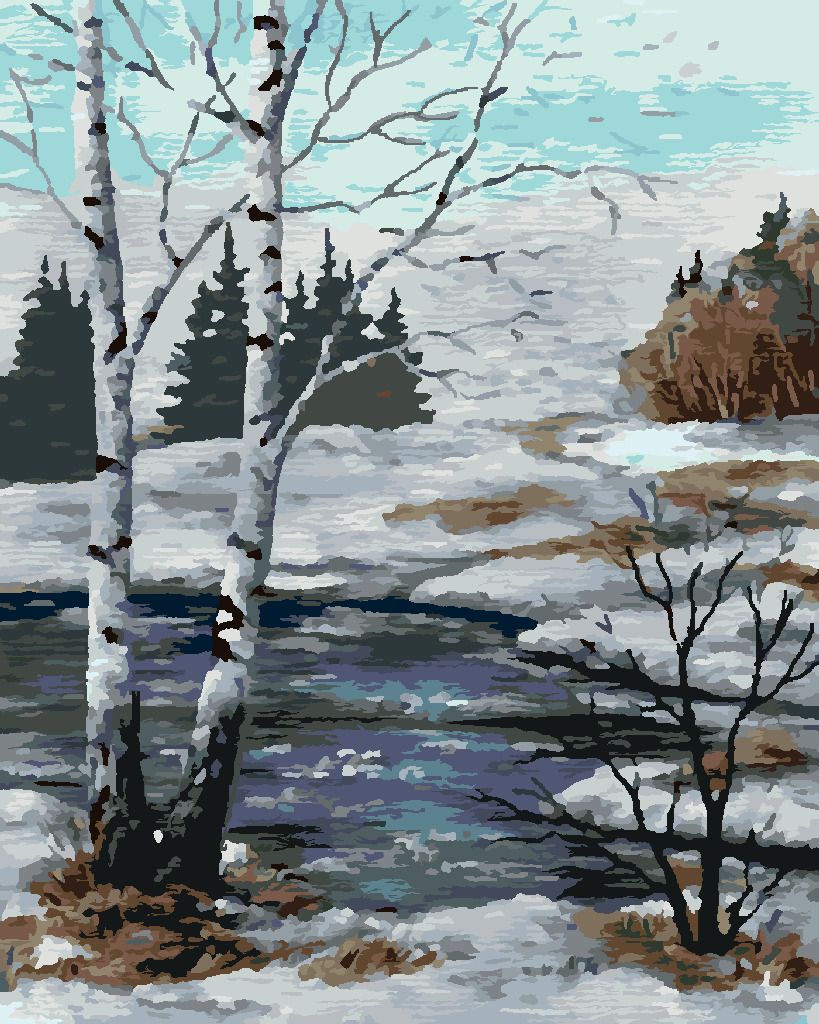 zuty Malování podle čísel - BŘÍZY V ZIMNÍ KRAJINĚ - Rozměr: 40x50 cm, Rámování: Varianta: bez rámu a bez vypnutí plátna - obrázek 8