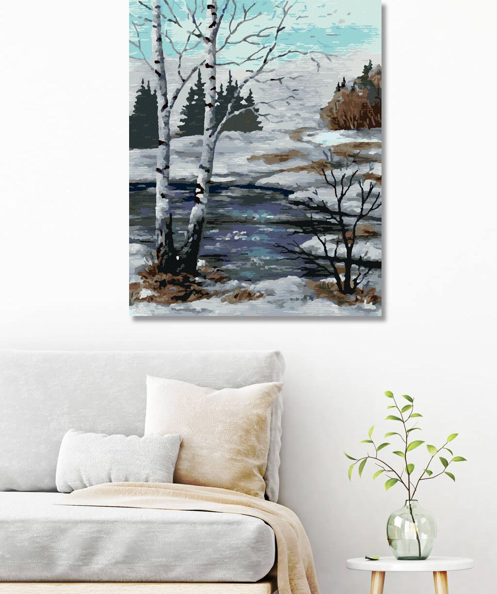 zuty Malování podle čísel - BŘÍZY V ZIMNÍ KRAJINĚ - Rozměr: 40x50 cm, Rámování: Varianta: vypnuté plátno na rám - obrázek 5