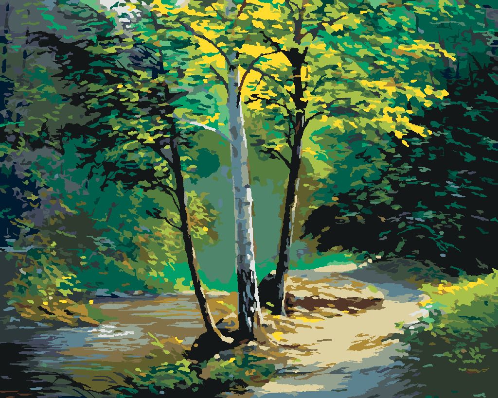 zuty Malování podle čísel - NÁDHERNÁ BŘÍZA A POTŮČEK - Rozměr: 40x50 cm, Rámování: Varianta: vypnuté plátno na rám - obrázek 2