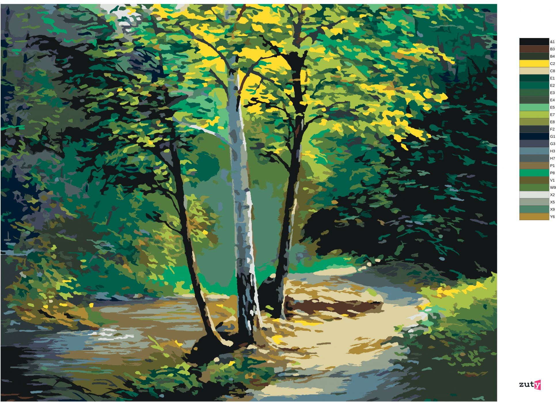 zuty Malování podle čísel - NÁDHERNÁ BŘÍZA A POTŮČEK - Rozměr: 40x50 cm, Rámování: Varianta: vypnuté plátno na rám - obrázek 5