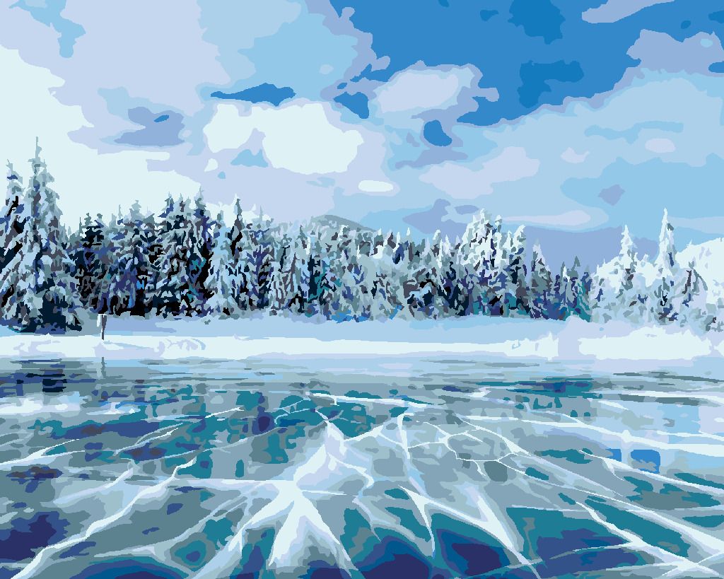 zuty Malování podle čísel - ZAMRZLÉ JEZERO V HORÁCH - Rozměr: 40x50 cm, Rámování: Varianta: bez rámu a bez vypnutí plátna - obrázek 9