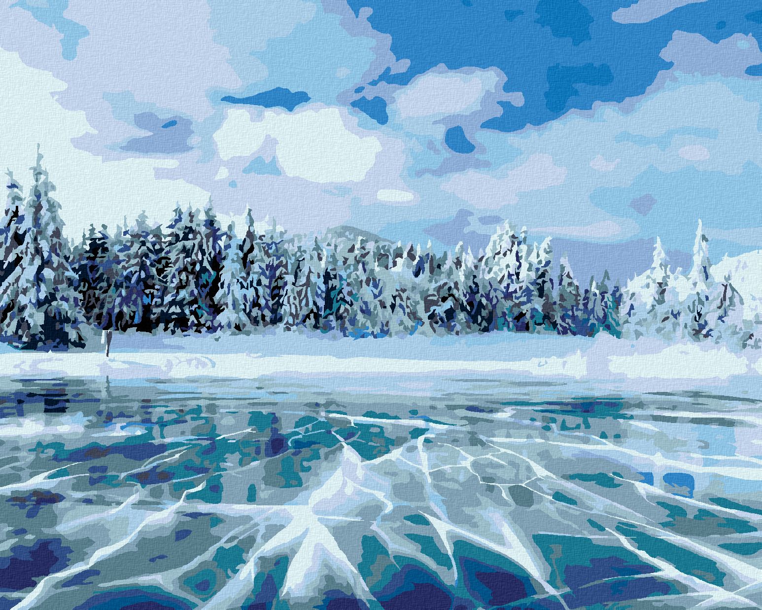 zuty Malování podle čísel - ZAMRZLÉ JEZERO V HORÁCH - Rozměr: 40x50 cm, Rámování: Varianta: vypnuté plátno na rám - obrázek 1