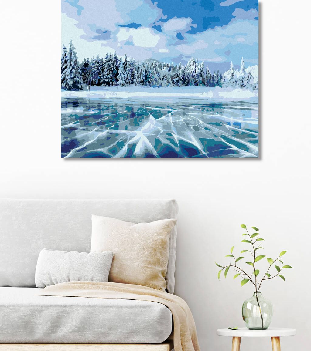 zuty Malování podle čísel - ZAMRZLÉ JEZERO V HORÁCH - Rozměr: 40x50 cm, Rámování: Varianta: vypnuté plátno na rám - obrázek 10