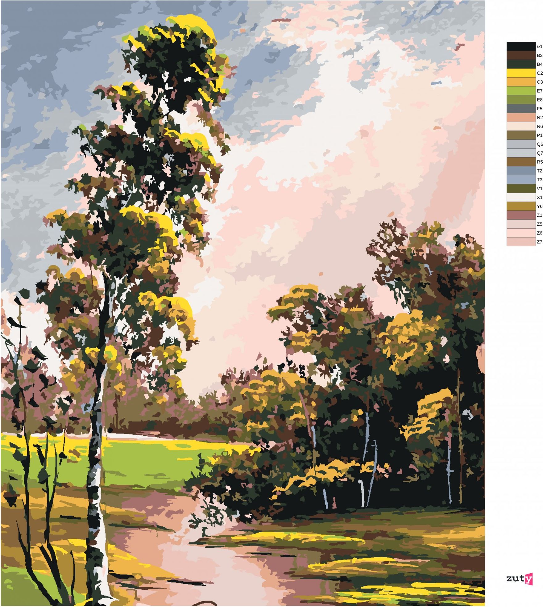 zuty Malování podle čísel - LETNÍ KRAJINA S BŘÍZOU A JEZÍRKEM - Rozměr: 40x50 cm, Rámování: Varianta: vypnuté plátno na rám - obrázek 10
