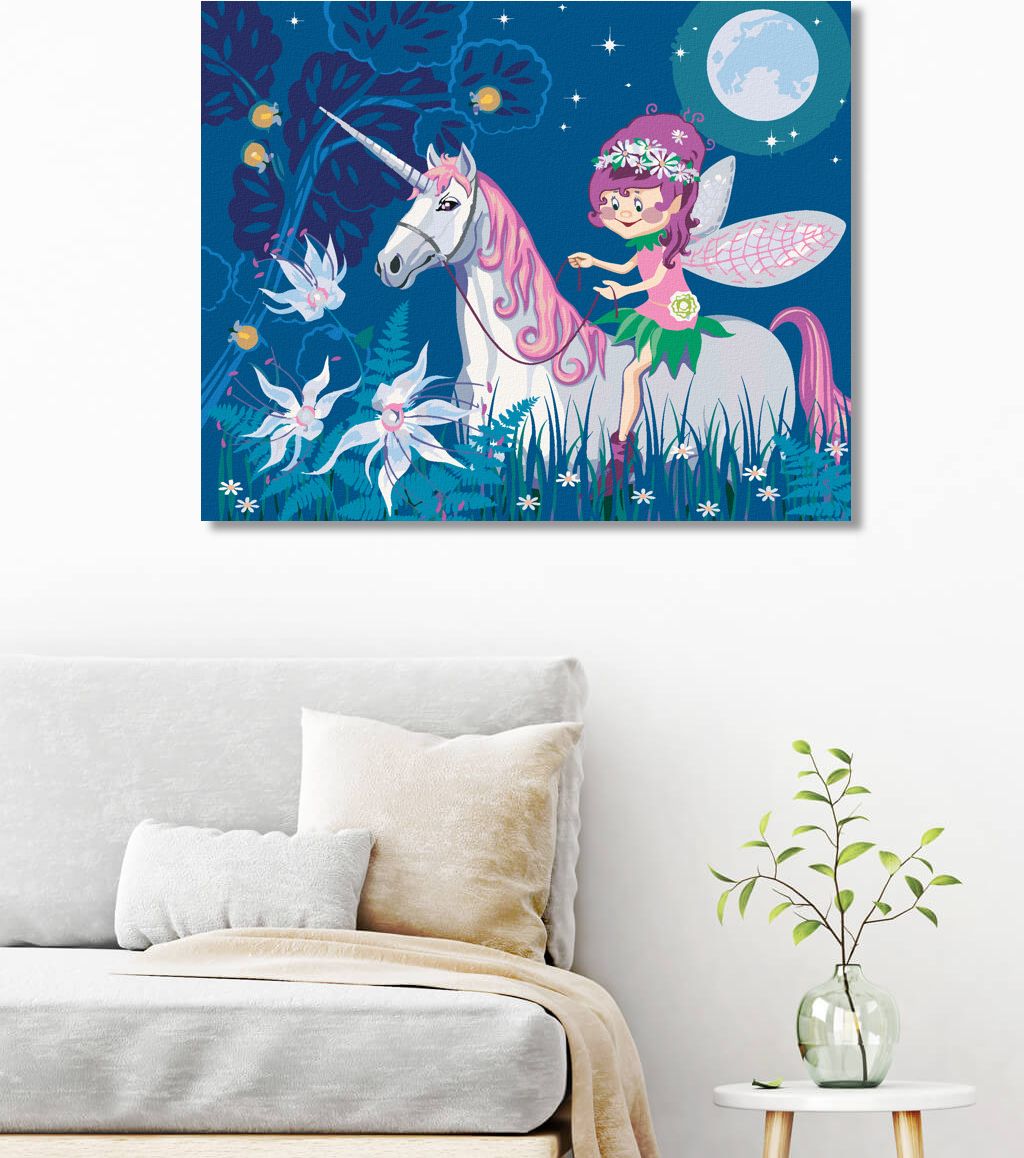 zuty Malování podle čísel - MALÁ VÍLA A JEDNOROŽEC - Rozměr: 40x50 cm, Rámování: Varianta: vypnuté plátno na rám - obrázek 10