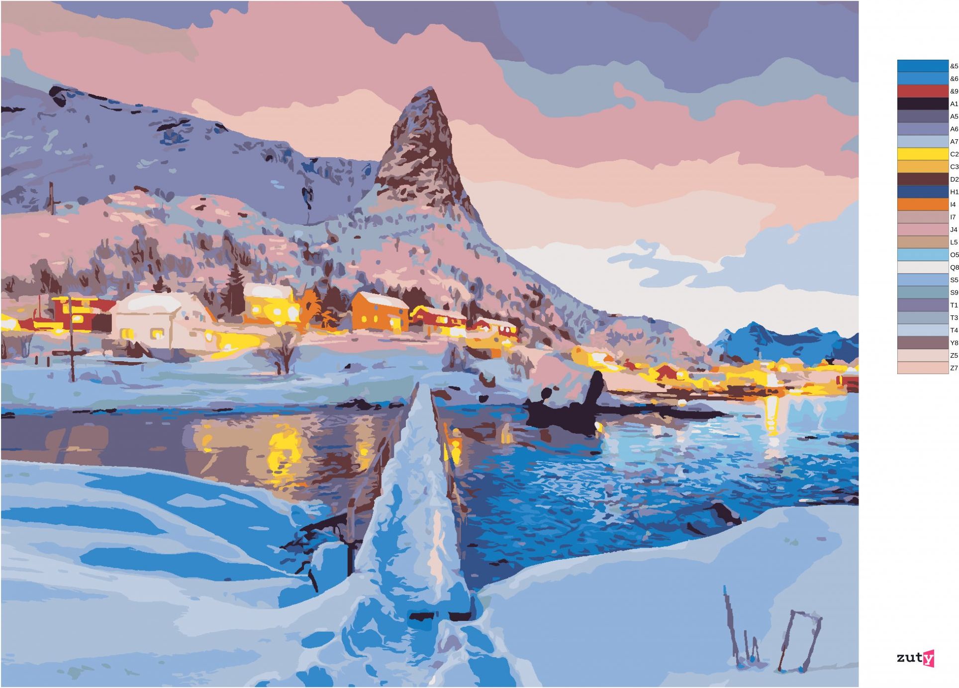 zuty Malování podle čísel - ZÁPAD SLUNCE NA VRCHOLKU HAMMARSKAFTET - Rozměr: 40x50 cm, Rámování: Varianta: bez rámu a bez vypnutí plátna - obrázek 7
