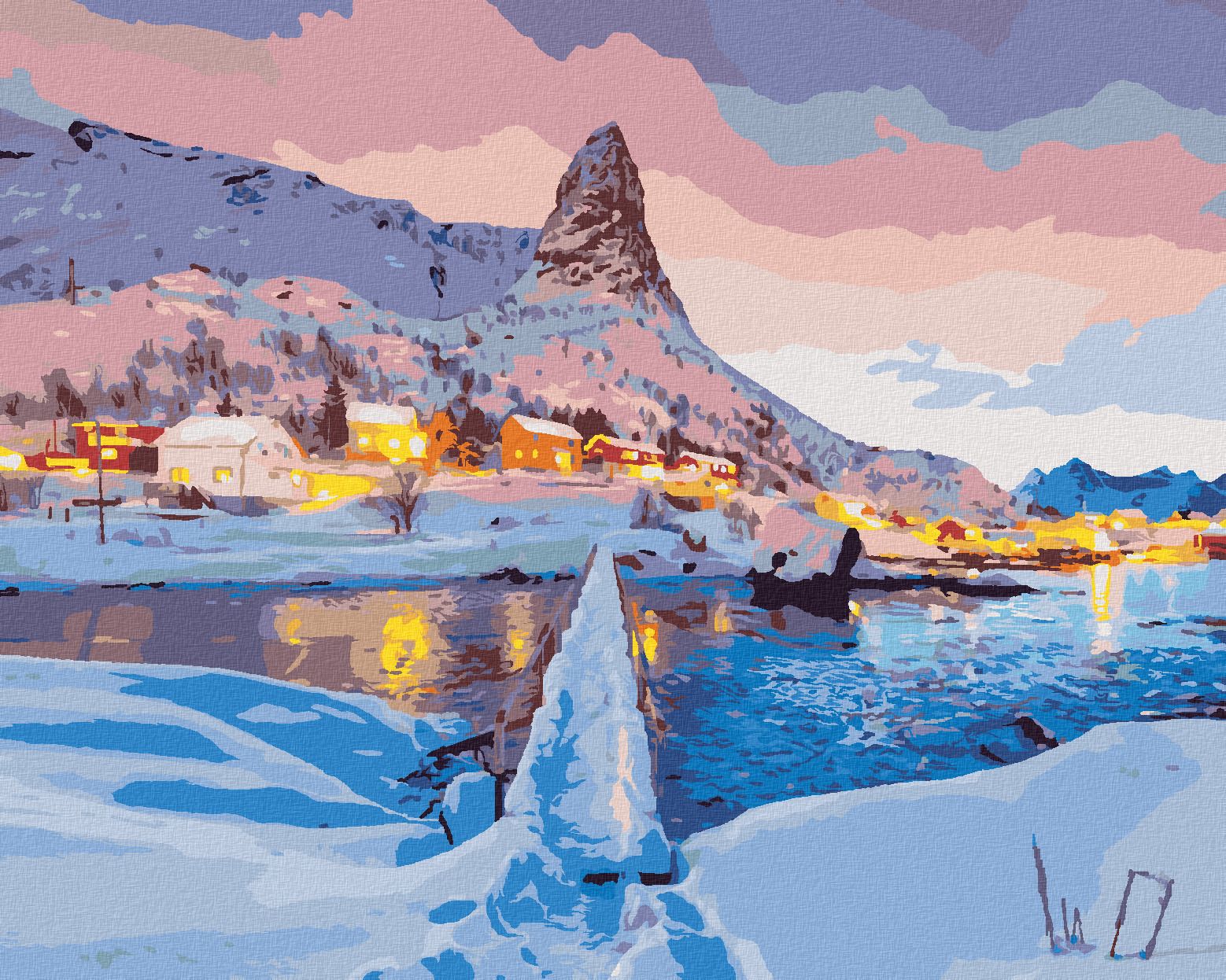 zuty Malování podle čísel - ZÁPAD SLUNCE NA VRCHOLKU HAMMARSKAFTET - Rozměr: 40x50 cm, Rámování: Varianta: vypnuté plátno na rám - obrázek 1