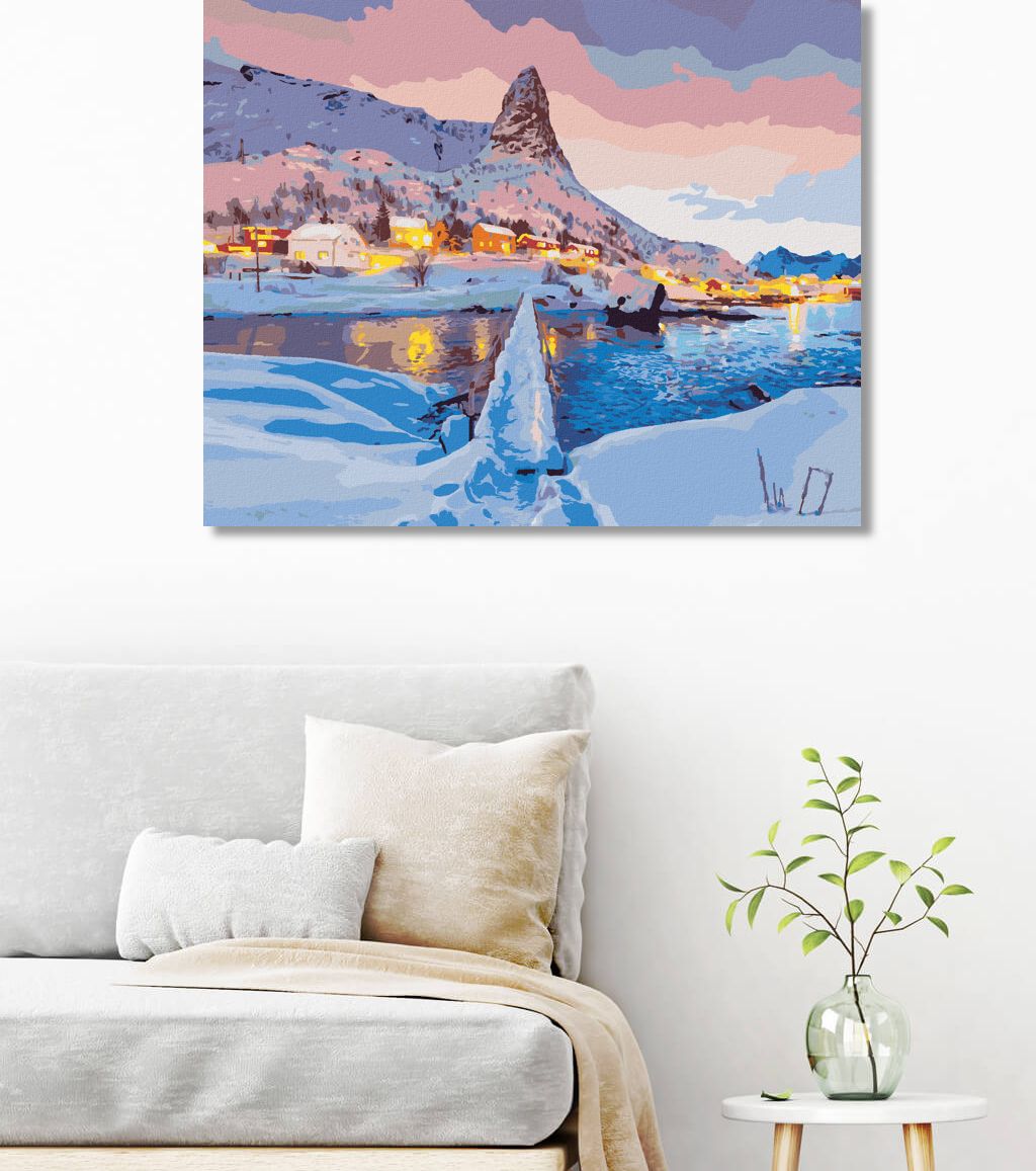 zuty Malování podle čísel - ZÁPAD SLUNCE NA VRCHOLKU HAMMARSKAFTET - Rozměr: 40x50 cm, Rámování: Varianta: vypnuté plátno na rám - obrázek 4