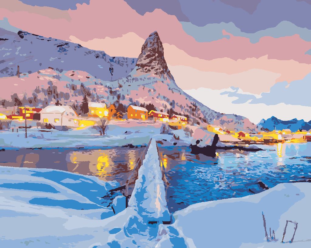 zuty Malování podle čísel - ZÁPAD SLUNCE NA VRCHOLKU HAMMARSKAFTET - Rozměr: 40x50 cm, Rámování: Varianta: vypnuté plátno na rám - obrázek 6