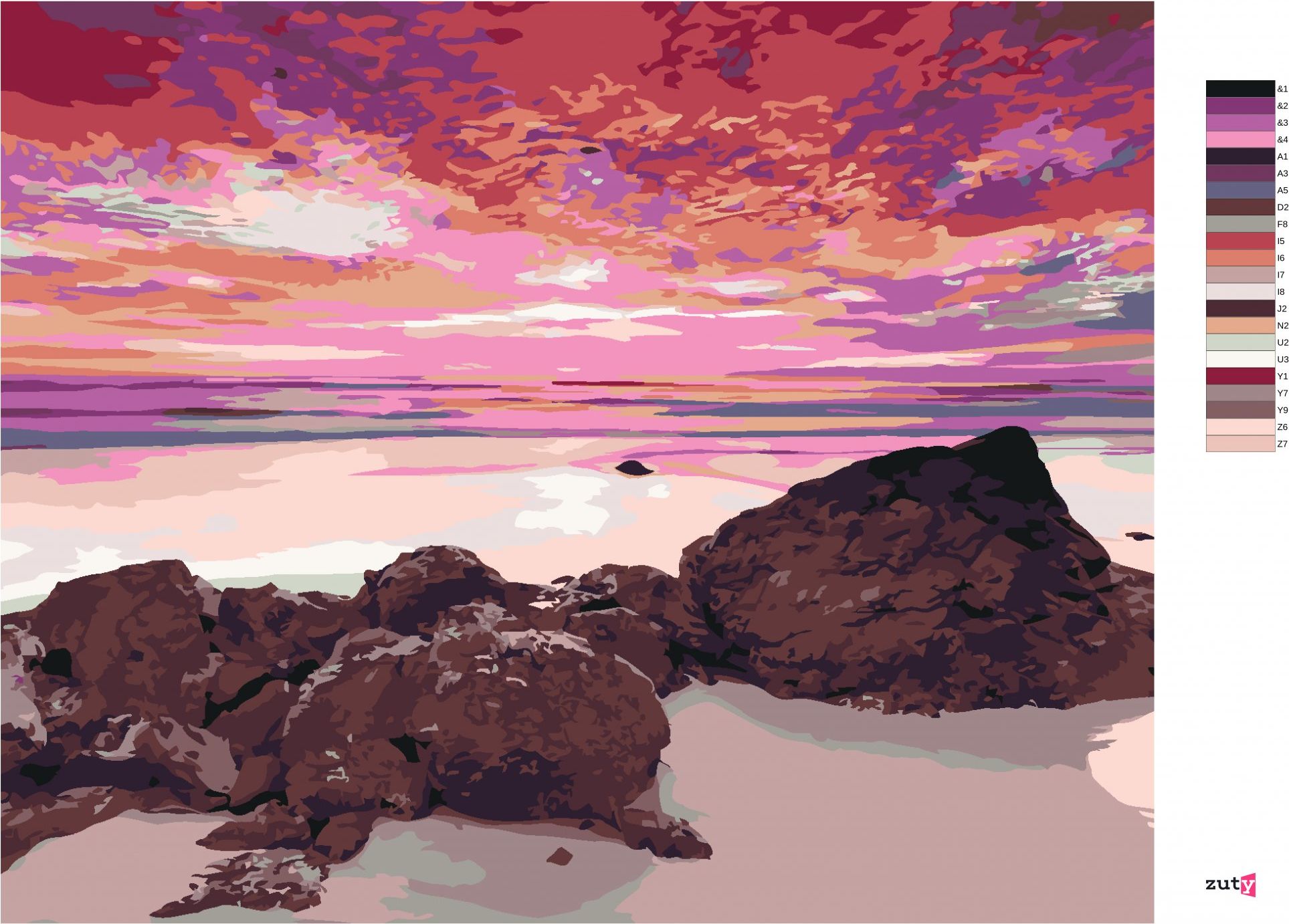 zuty Malování podle čísel - PŘÍMOŘSKÁ KRAJINA S ČERVÁNKY - Rozměr: 40x50 cm, Rámování: Varianta: bez rámu a bez vypnutí plátna - obrázek 2