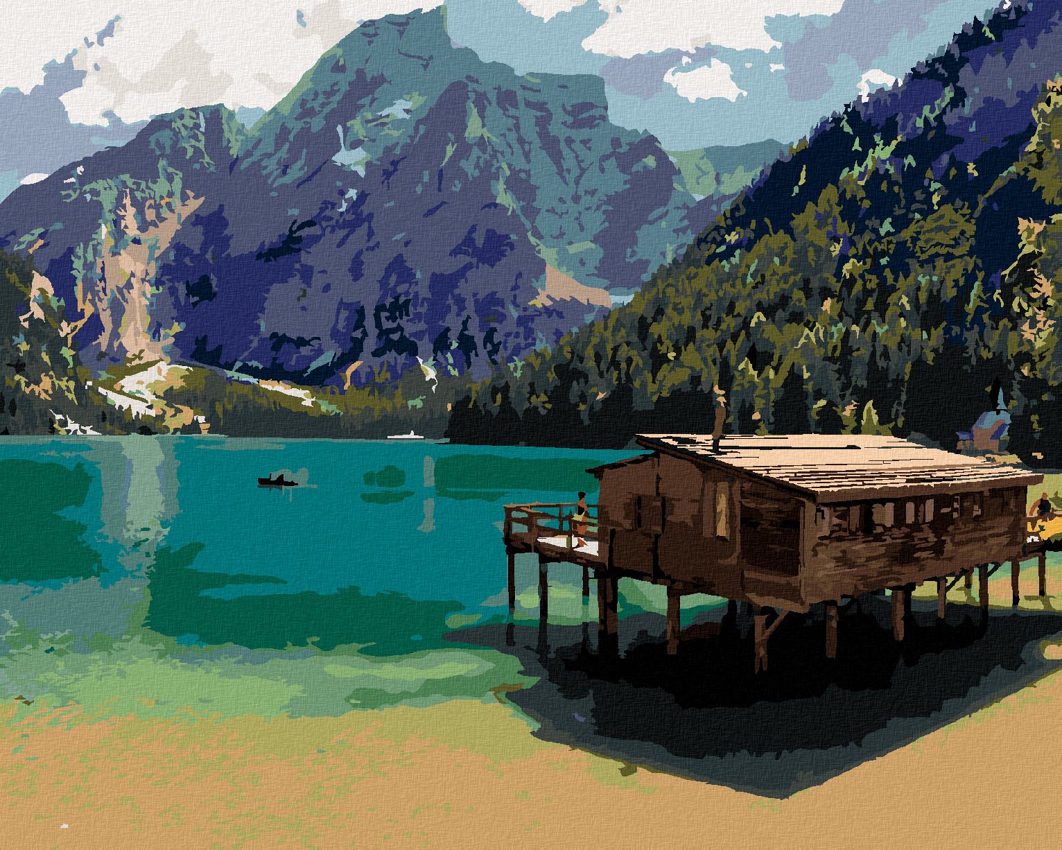 zuty Malování podle čísel - JEZERNÍ KRAJINA V LAGO DI BRAIES - Rozměr: 40x50 cm, Rámování: Varianta: vypnuté plátno na rám - obrázek 1