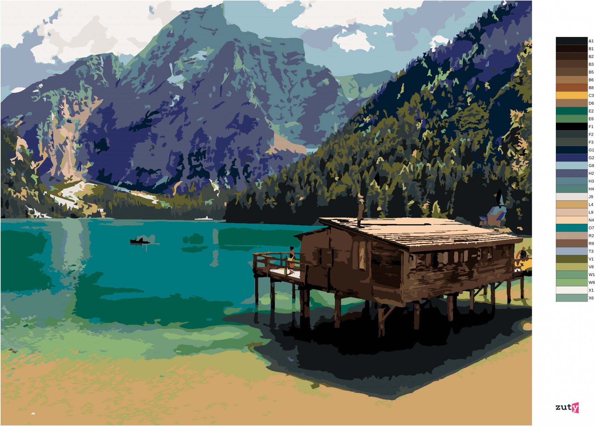 zuty Malování podle čísel - JEZERNÍ KRAJINA V LAGO DI BRAIES - Rozměr: 40x50 cm, Rámování: Varianta: vypnuté plátno na rám - obrázek 2