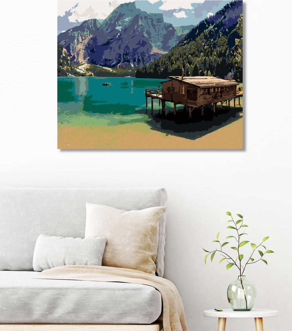 zuty Malování podle čísel - JEZERNÍ KRAJINA V LAGO DI BRAIES - Rozměr: 40x50 cm, Rámování: Varianta: vypnuté plátno na rám - obrázek 7