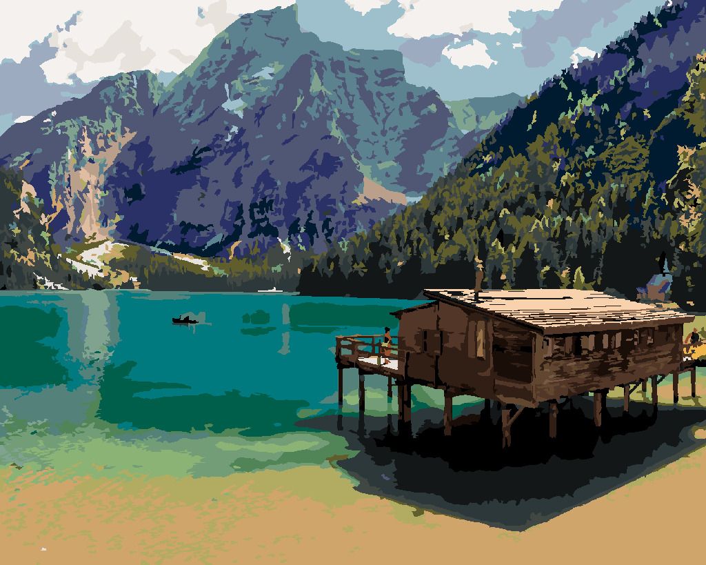 zuty Malování podle čísel - JEZERNÍ KRAJINA V LAGO DI BRAIES - Rozměr: 40x50 cm, Rámování: Varianta: vypnuté plátno na rám - obrázek 9