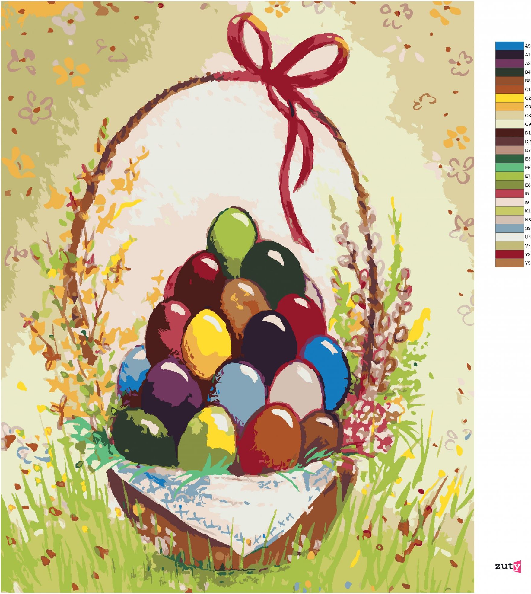 zuty Malování podle čísel - VELIKONOČNÍ VAJÍČKA V KOŠÍKU - Rozměr: 40x50 cm, Rámování: Varianta: vypnuté plátno na rám - obrázek 6