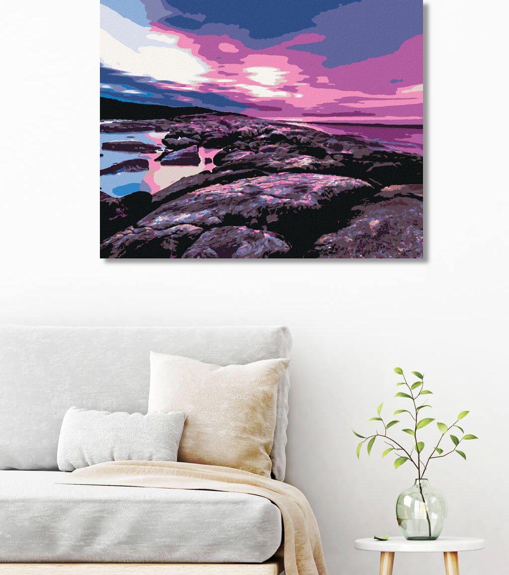 zuty Malování podle čísel - ZÁŘÍCÍ ZÁPAD SLUNCE NAD KAMENY - Rozměr: 40x50 cm, Rámování: Varianta: bez rámu a bez vypnutí plátna - obrázek 9