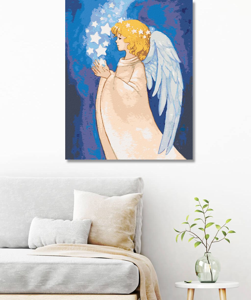 zuty Malování podle čísel - ANDĚL A ZÁŘÍCÍ HVĚZDY - Rozměr: 40x50 cm, Rámování: Varianta: vypnuté plátno na rám - obrázek 6