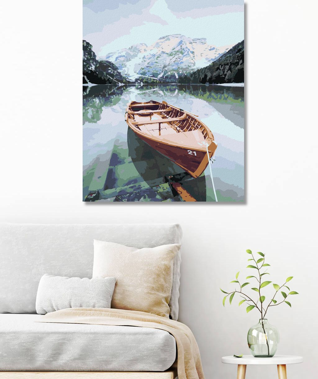 zuty Malování podle čísel - DŘEVĚNÁ LOĎKA NA ALPSKÉM JEZEŘE - Rozměr: 40x50 cm, Rámování: Varianta: bez rámu a bez vypnutí plátna - obrázek 9