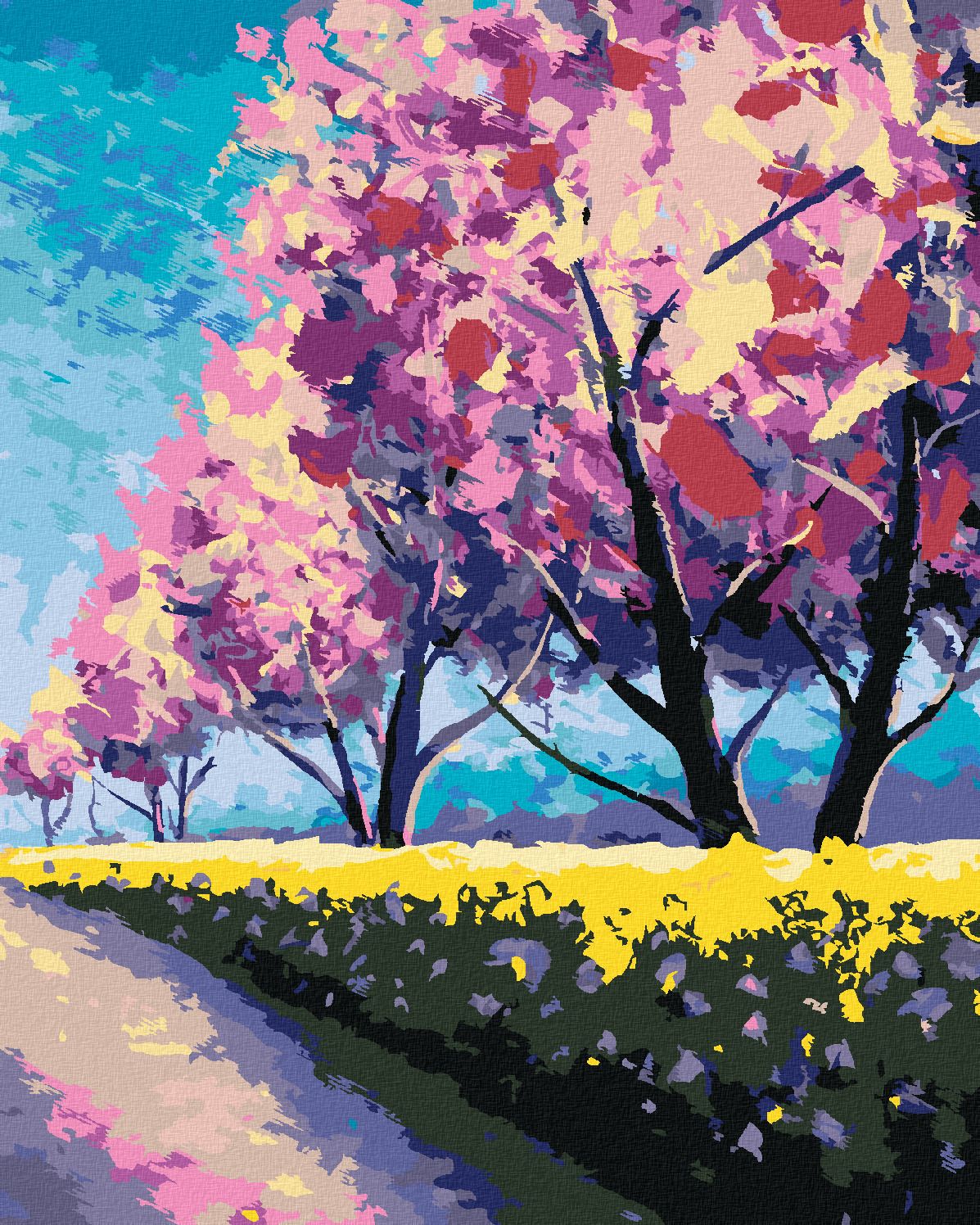 zuty Malování podle čísel - SAKURY VE SLUNNÉM PARKU - Rozměr: 40x50 cm, Rámování: Varianta: vypnuté plátno na rám - obrázek 1