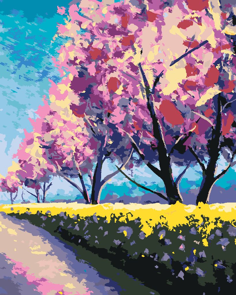 zuty Malování podle čísel - SAKURY VE SLUNNÉM PARKU - Rozměr: 40x50 cm, Rámování: Varianta: vypnuté plátno na rám - obrázek 2
