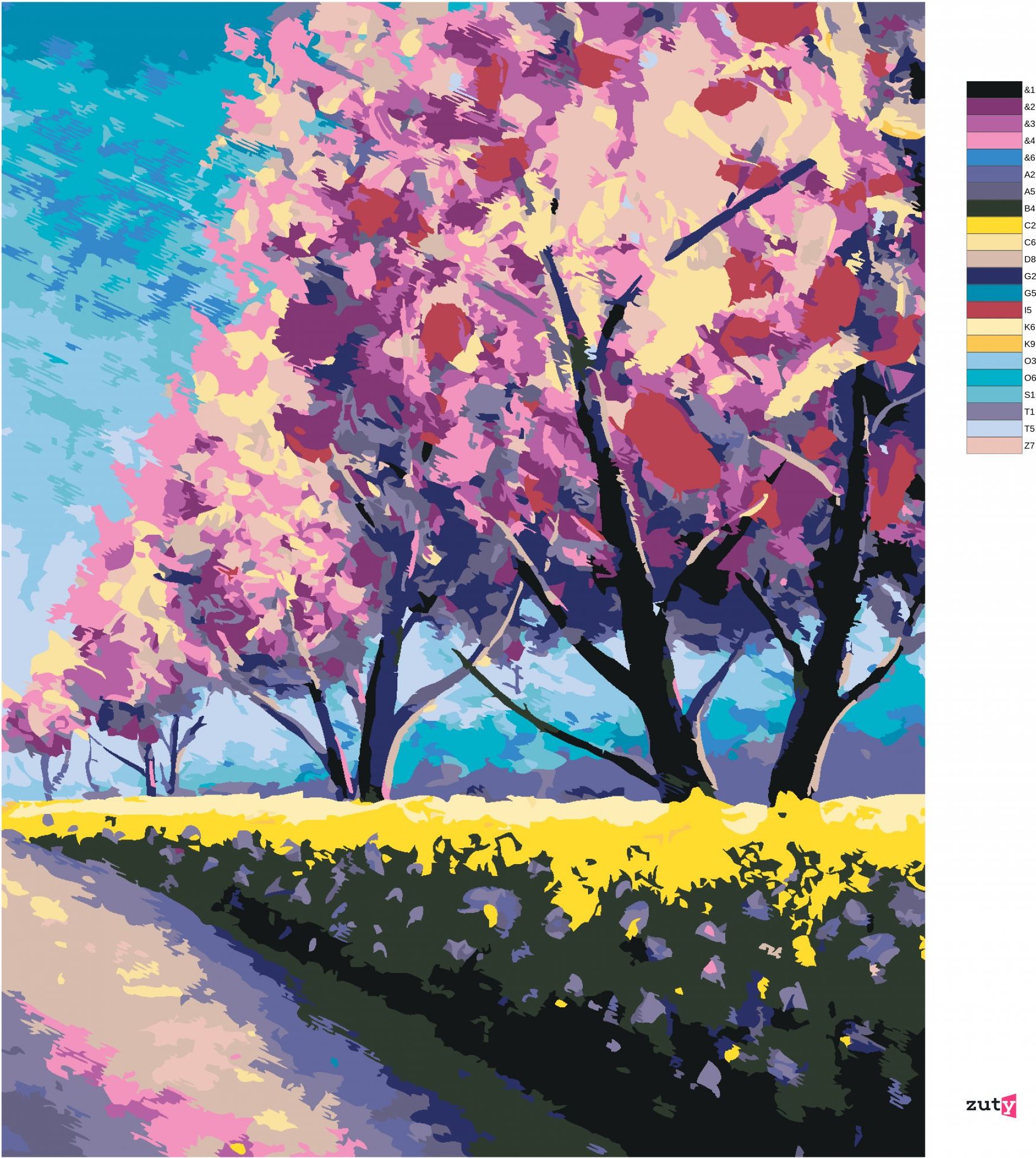 zuty Malování podle čísel - SAKURY VE SLUNNÉM PARKU - Rozměr: 40x50 cm, Rámování: Varianta: vypnuté plátno na rám - obrázek 4