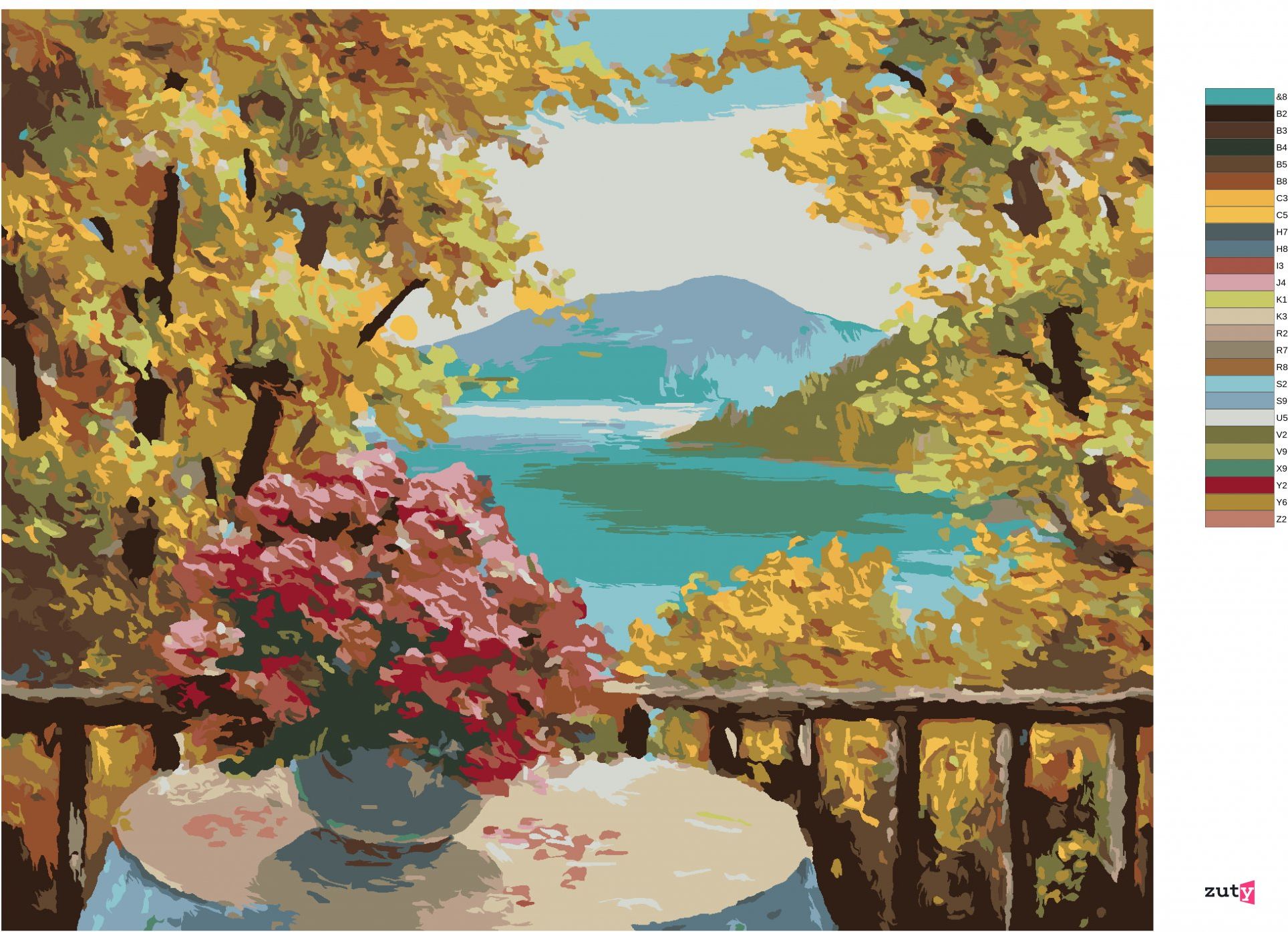 zuty Malování podle čísel - HORSKÉ JEZERO A PODZIMNÍ LES - Rozměr: 40x50 cm, Rámování: Varianta: bez rámu a bez vypnutí plátna - obrázek 4