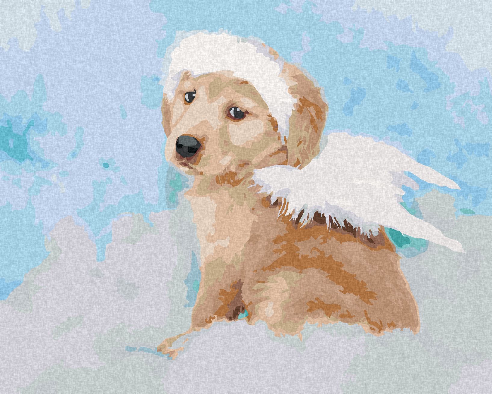zuty Malování podle čísel - PES ANDĚL NA OBLÁČKU - Rozměr: 40x50 cm, Rámování: Varianta: vypnuté plátno na rám - obrázek 1