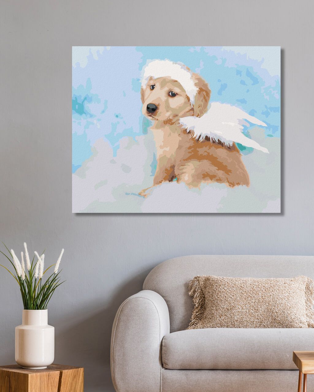 zuty Malování podle čísel - PES ANDĚL NA OBLÁČKU - Rozměr: 40x50 cm, Rámování: Varianta: vypnuté plátno na rám - obrázek 5