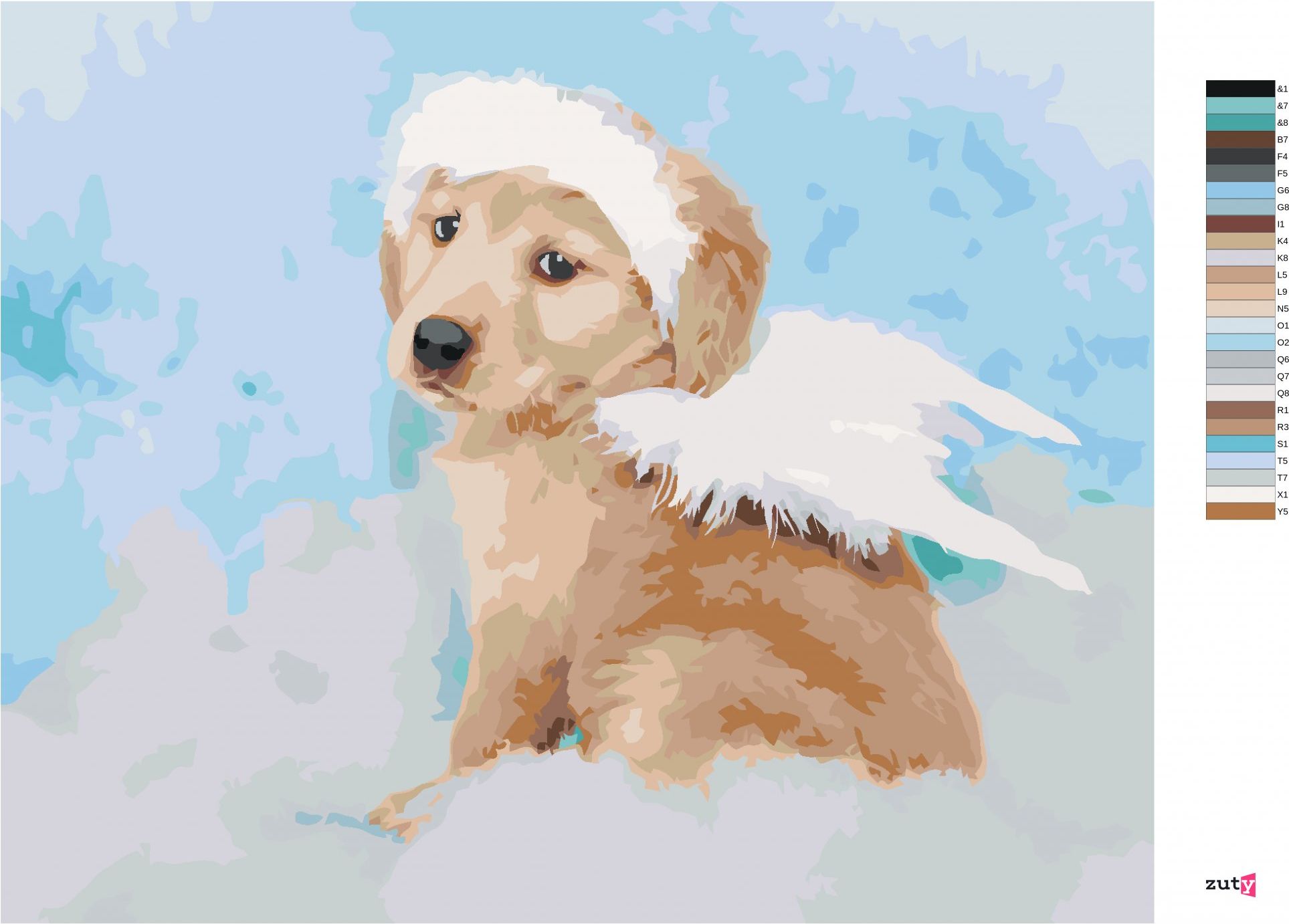 zuty Malování podle čísel - PES ANDĚL NA OBLÁČKU - Rozměr: 40x50 cm, Rámování: Varianta: vypnuté plátno na rám - obrázek 8