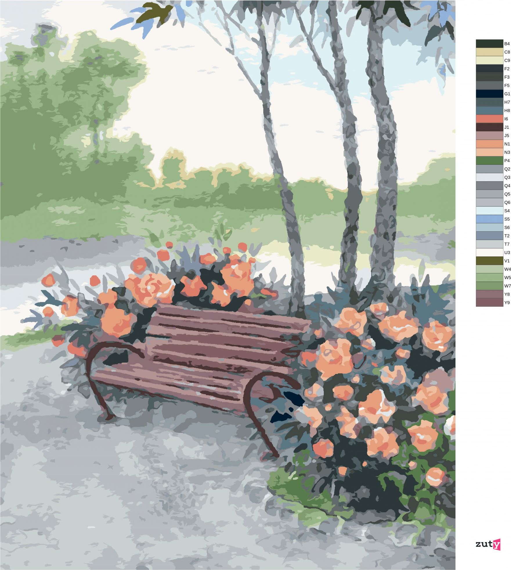 zuty Malování podle čísel - LAVIČKA V LESE U ŘEKY - Rozměr: 40x50 cm, Rámování: Varianta: bez rámu a bez vypnutí plátna - obrázek 2
