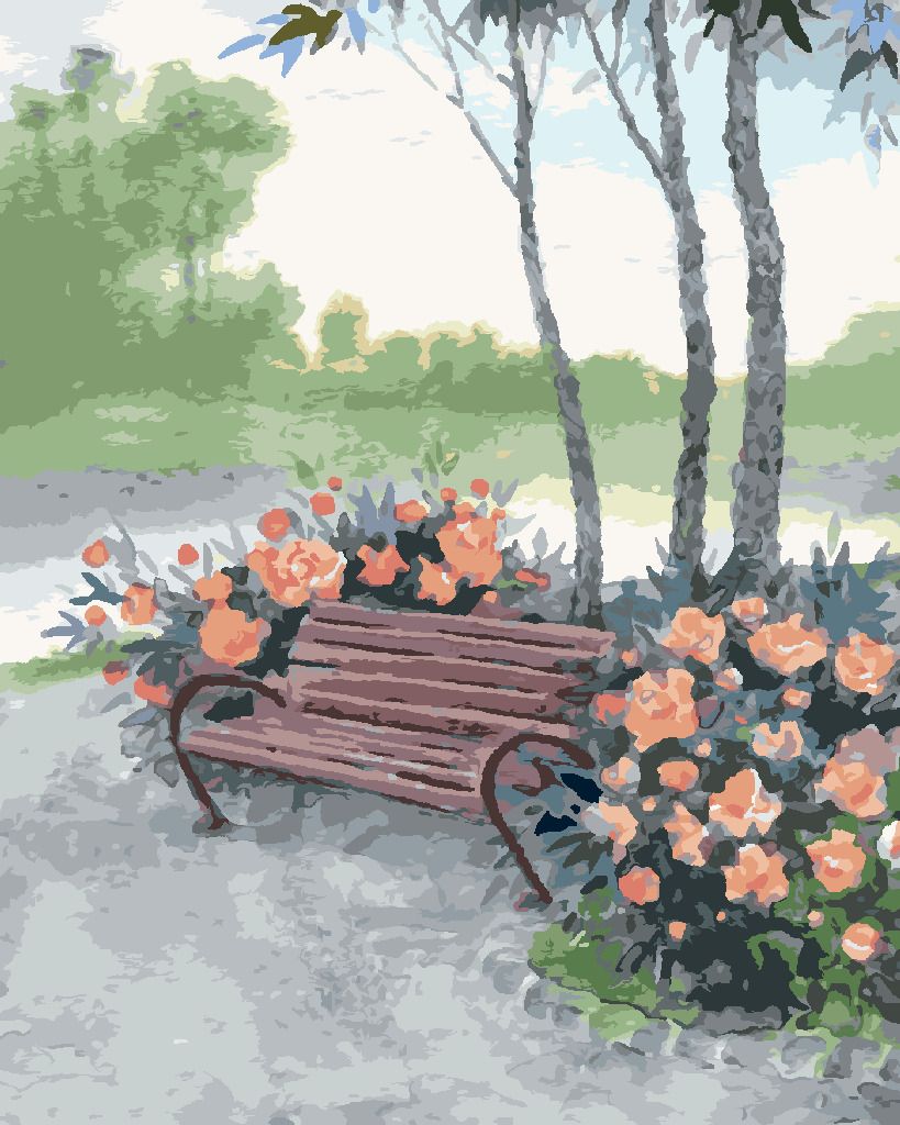 zuty Malování podle čísel - LAVIČKA V LESE U ŘEKY - Rozměr: 40x50 cm, Rámování: Varianta: bez rámu a bez vypnutí plátna - obrázek 6