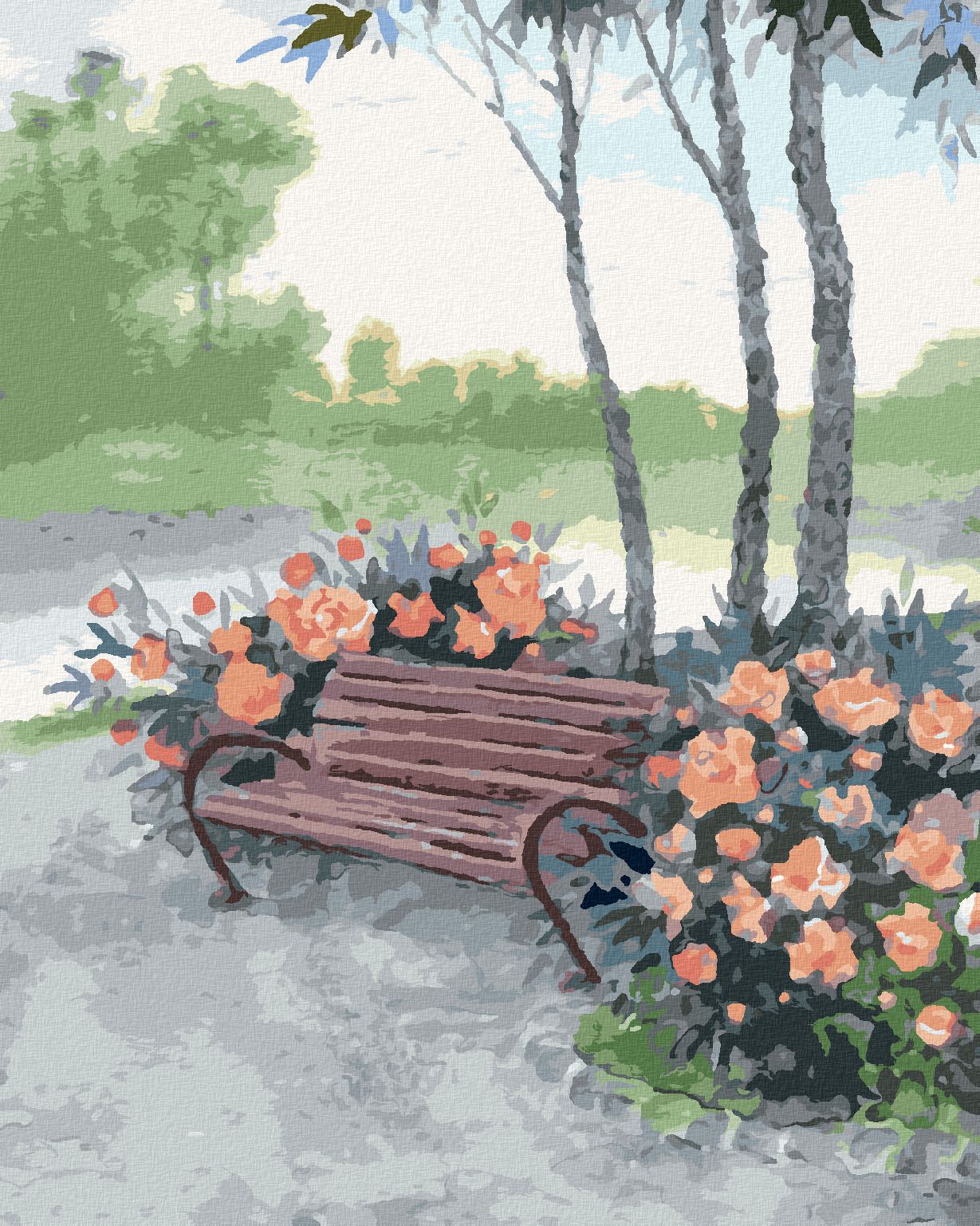 zuty Malování podle čísel - LAVIČKA V LESE U ŘEKY - Rozměr: 40x50 cm, Rámování: Varianta: vypnuté plátno na rám - obrázek 1