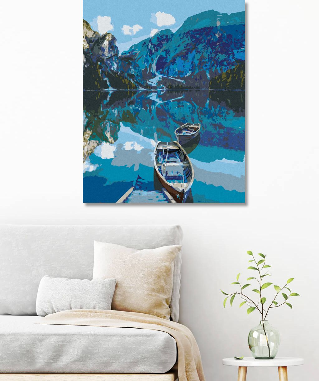 zuty Malování podle čísel - DVĚ DŘEVĚNÉ LOĎKY NA JEZEŘE - Rozměr: 40x50 cm, Rámování: Varianta: vypnuté plátno na rám - obrázek 3