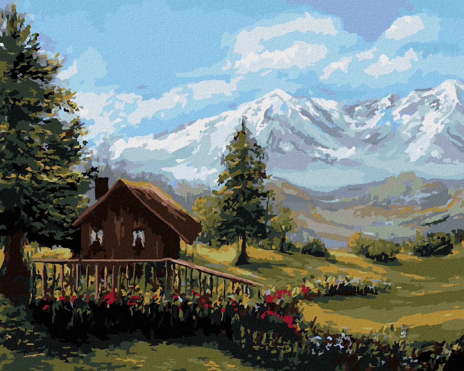 zuty Malování podle čísel - CHATA V HORSKÉ KRAJINĚ - Rozměr: 40x50 cm, Rámování: Varianta: vypnuté plátno na rám - obrázek 1