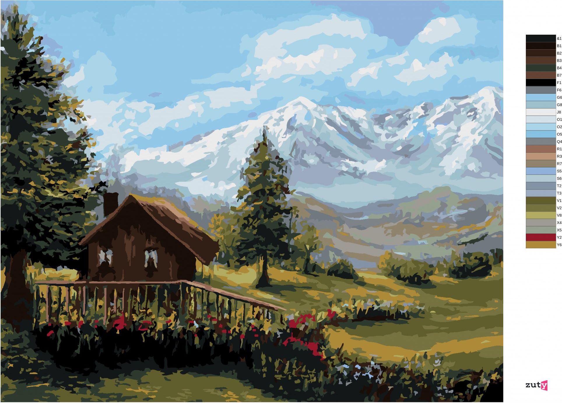 zuty Malování podle čísel - CHATA V HORSKÉ KRAJINĚ - Rozměr: 40x50 cm, Rámování: Varianta: vypnuté plátno na rám - obrázek 5